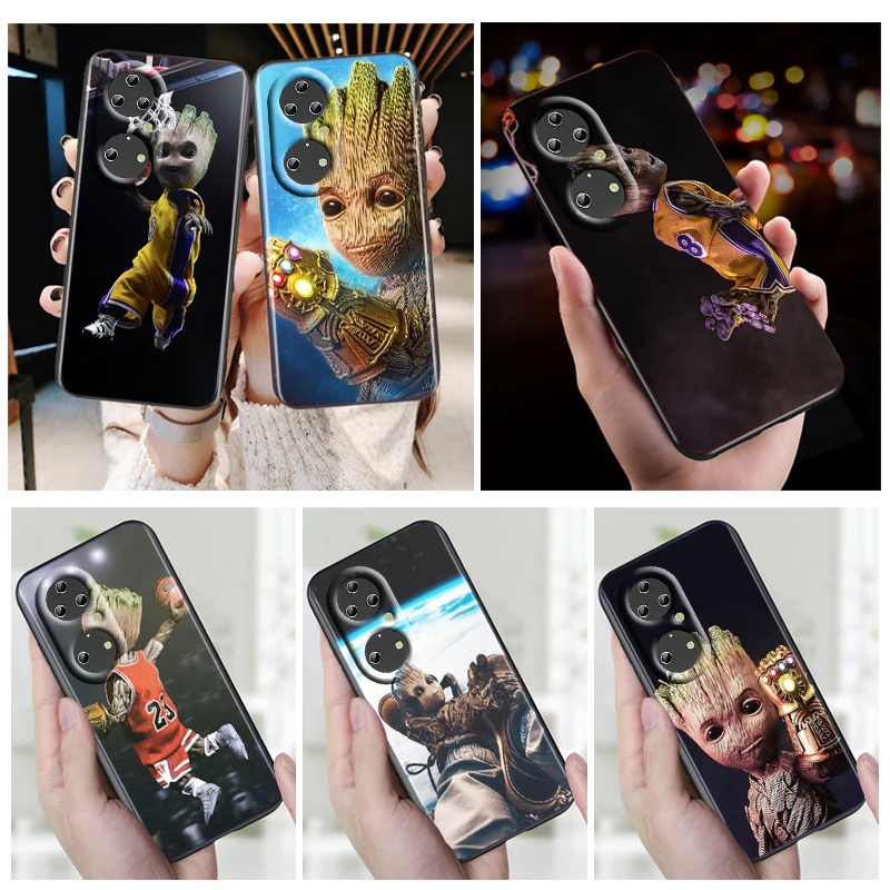 

Marvel Avengers Groot Phone Case For Huawei P50 P40 P30 P20 Lite 5G Nova Y70 Plus 9 SE Pro 5T Y9S Y9 Prime Y6 2019 Black
