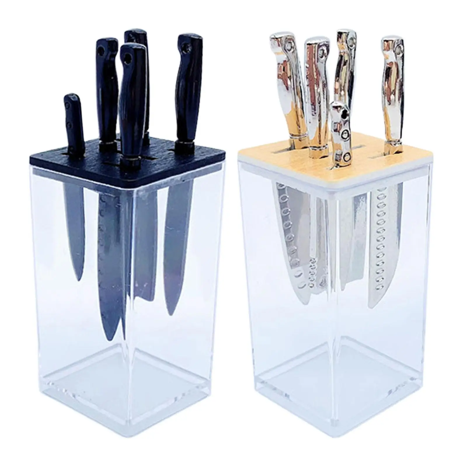 

1:12 1:6 мини-держатель посуды из сплава с столовыми приборами, Комплект кухонных ножей для ролевых игр, для кухни, комнаты, домашнего декора столовой