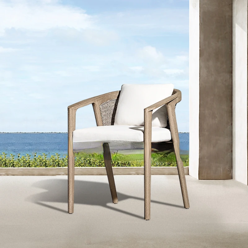 

Mixed material outdoor wooden armchair garden teak dining chairs