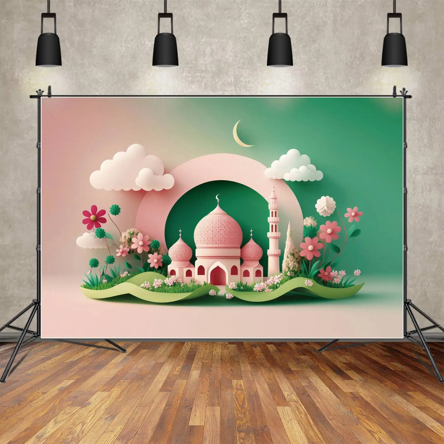 

Girls Pictures Castles Birthday Party Photography Backdrops Pink And Green Customized Children Backgrounds Banners