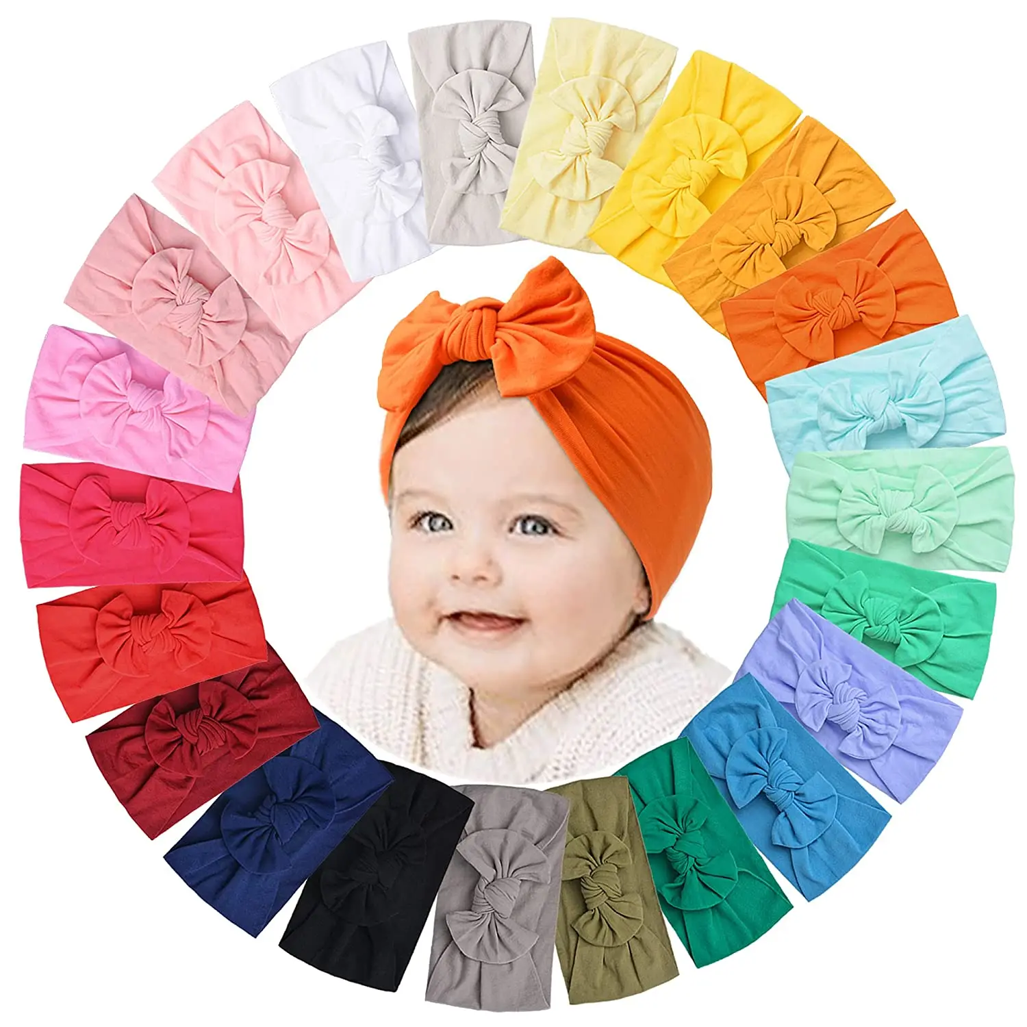 

38Pcs/Lot, Wholesale Wide Nylon Hair Bows Baby Headbands,Knotted Nylon Girls Headband ,Knot Turban Nylon head wraps