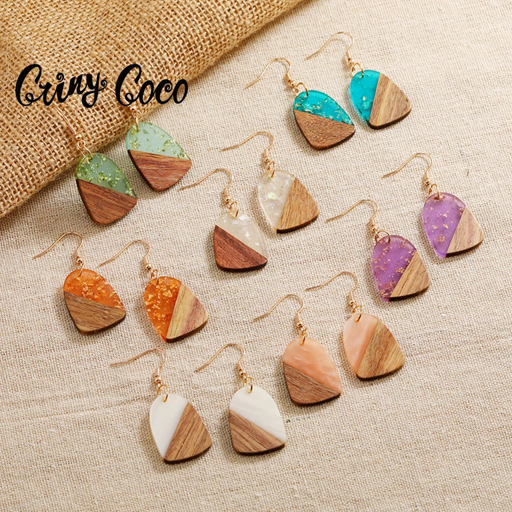 

Cring Coco Acrylic Wooden Earrings Trend Ear Jewelry 2023 Fashion Resin Drop Earring Earing for Women Girls Mother‘s Day Gifts