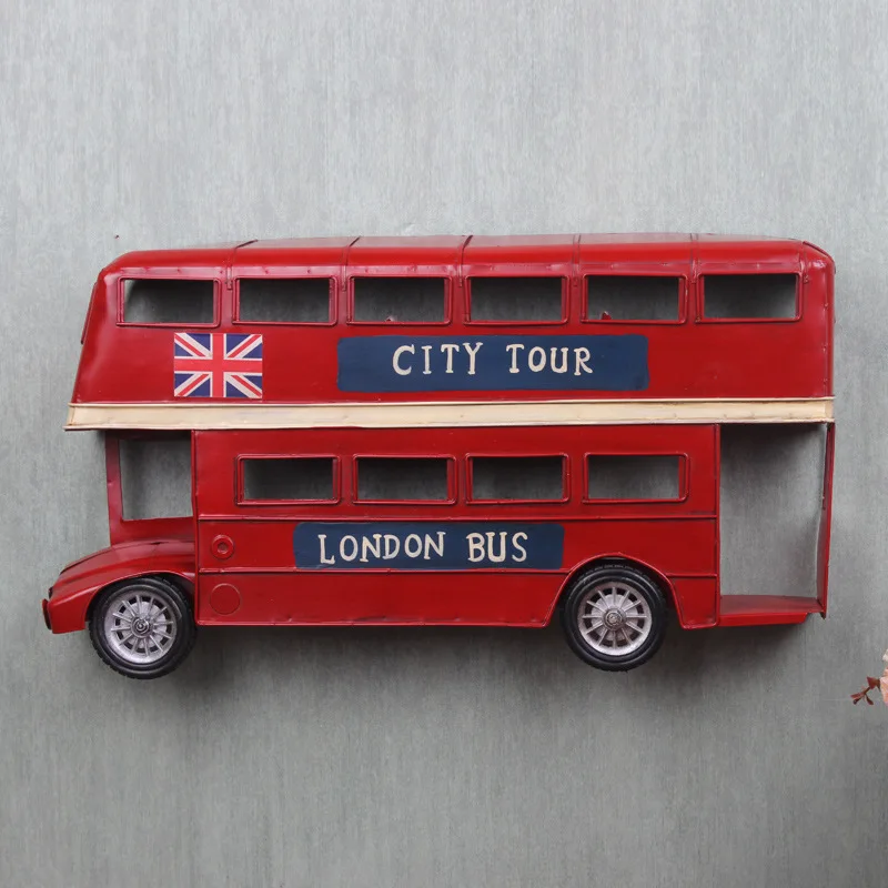 

Handmade Iron Car Model Bar Wall Double-decker Bus Nostalgic Retro Iron Toy Car Ornaments