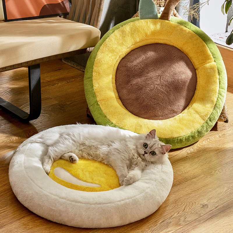CAWAYI KENNEL Winter Warm Pet Dog Bed Comfortable Soft Washable Egg Avocado Coral Fleece Sleep Bed for Dogs Cats Cushion House
