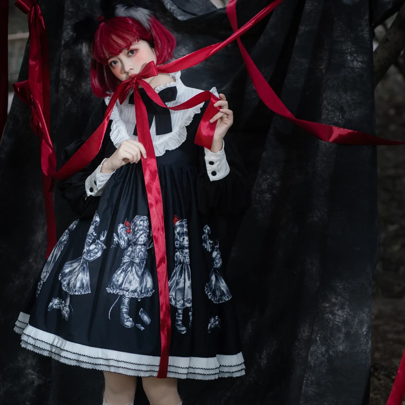 Женское готическое платье с длинным рукавом в стиле Харадзюку - купить по