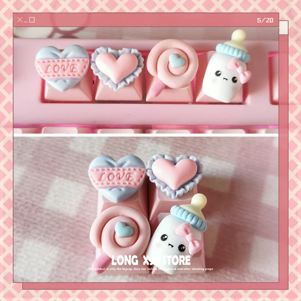 

4pcs/set Personalized Keycaps Keycap Custom Decoration PBT Pink Cute Cake Gourmet Donut Beautiful Girl Cherry Mx Esc Diy Keycap