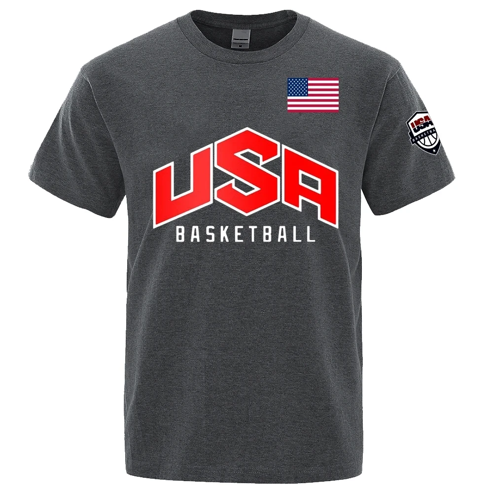 

USA Basketballer Printed Street Casual T-Shirts Men Loose Oversize Clothing Breathable Cotton Short Sleeve Fashion Hip Hop Tees