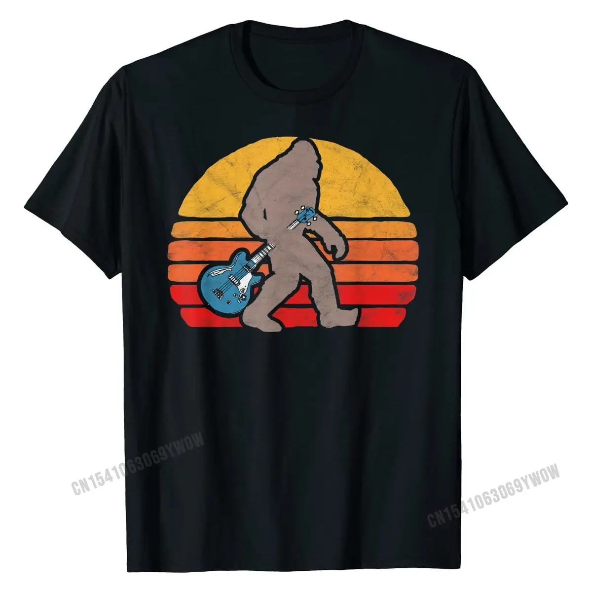 

Bigfoot Electric Bass Guitar Vintage Sasquatch Sun T-Shirt Slim Fit Cotton Men Tops Tees Funny T Shirts