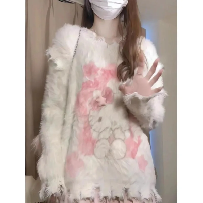 Miniso свитер Hello Kitty имитация норки милый Принт Y2k модный вязаный игривый Топ в стиле