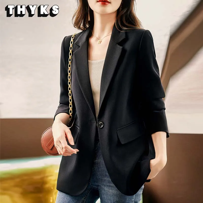 

2023 Spring and Autumn New Solid Color Casual Trend Blazer Coat High Grade Fashion Temperament Loose Vintage Slight Strech Top