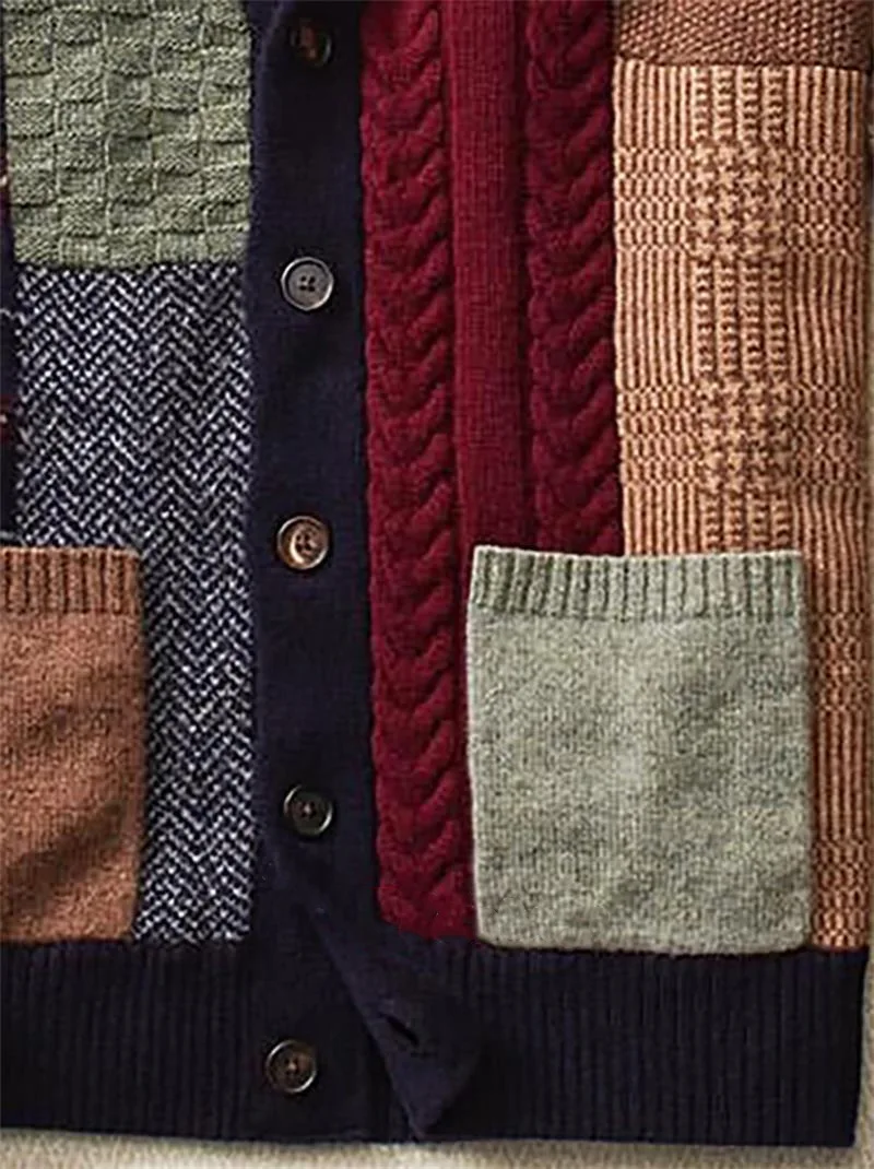 Autumn Winter Vintage Mens Cardigan Sweater Coat Patchwork Knitted Outwear with Pocket Warm Wool Cardigan Sweater Jumper 2021