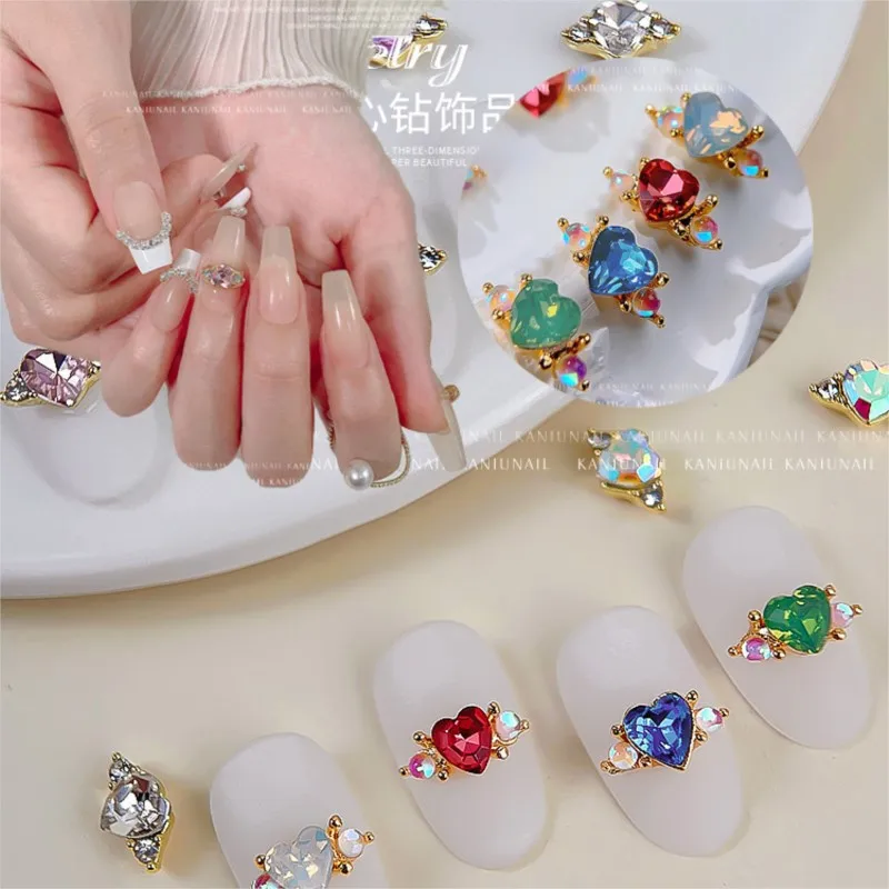 

10Pcs/Lot 3D Love Peach Heart Rhinestone Nail Art Jewelry Charms Alloy Diamond Glass Charms Press On Nails Manicure Accessories