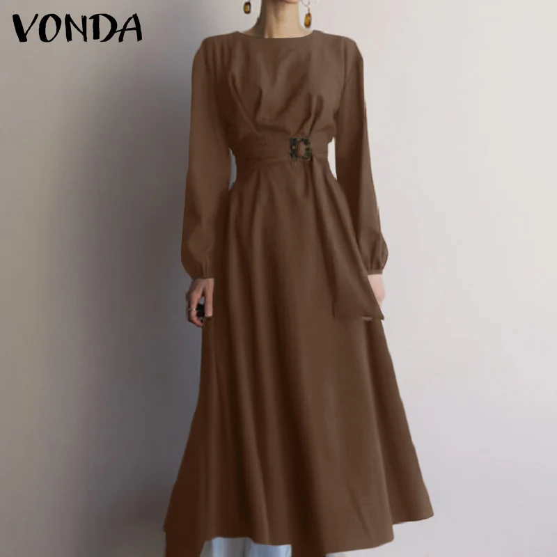 Повседневное элегантное платье VONDA с длинным рукавом Женские однотонные