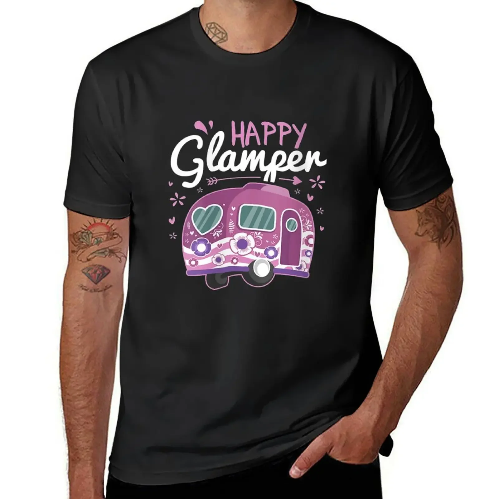 Женская футболка Happy Glamper Caravan Camping Glamping Gear подарочная с v-образным вырезом