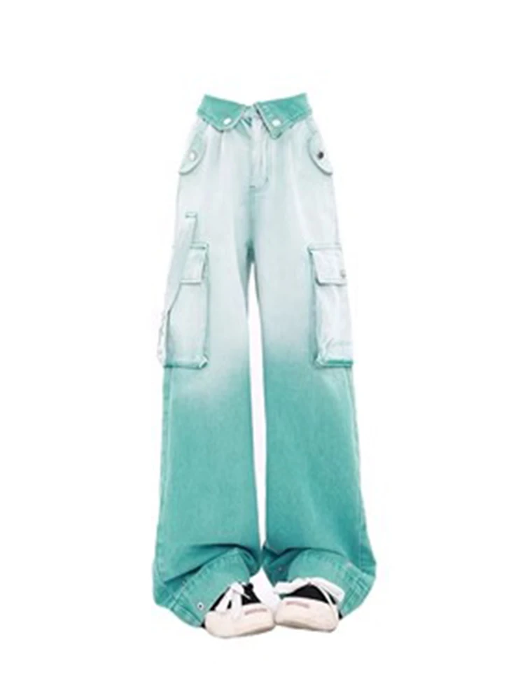 

Джинсы прямые в стиле Хай-стрит, повседневные брюки, эластичные градиентные цвета, уличная одежда в стиле хип-хоп, в стиле Харадзюку, в американском стиле ретро