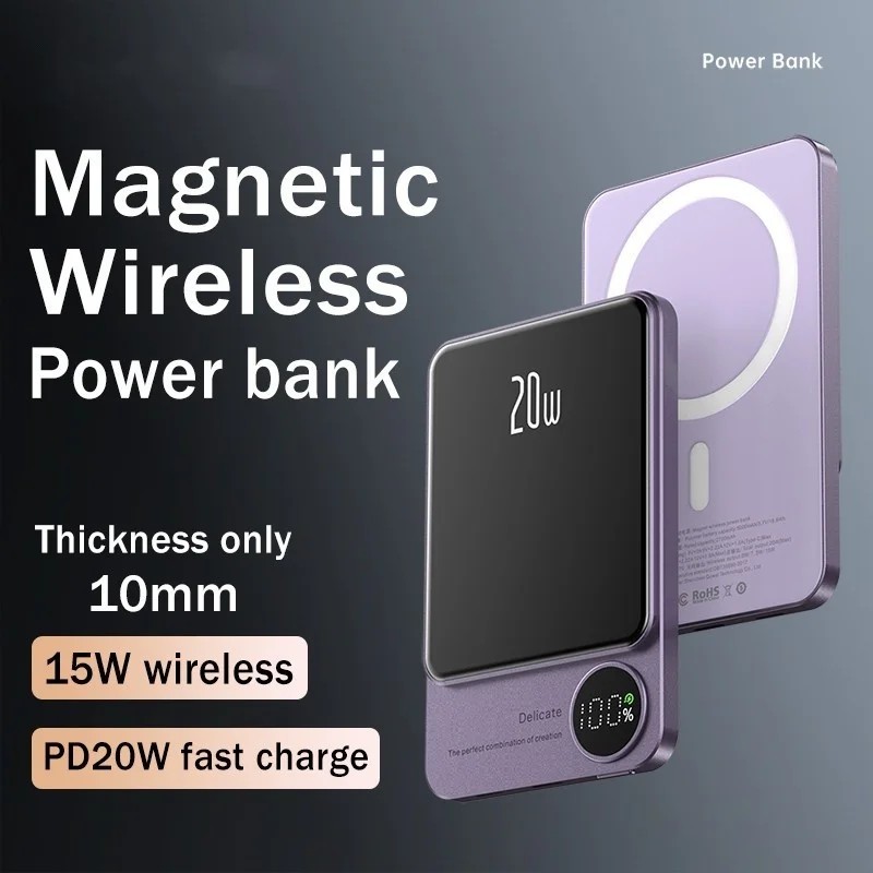 Xilecaly Power bank 10000mAh Magnetic Power Bank Wireless Charger Mini Slim External Auxiliary Spare Battery For iphone 12 13 14