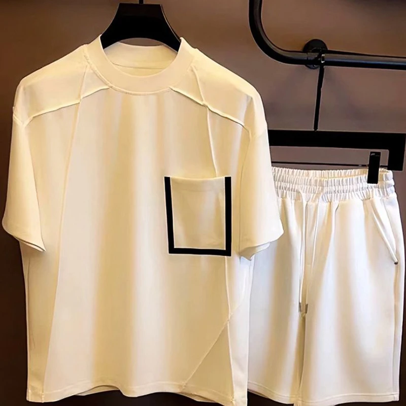 Футболка мужская оверсайз с круглым вырезом модная Свободная рубашка короткими