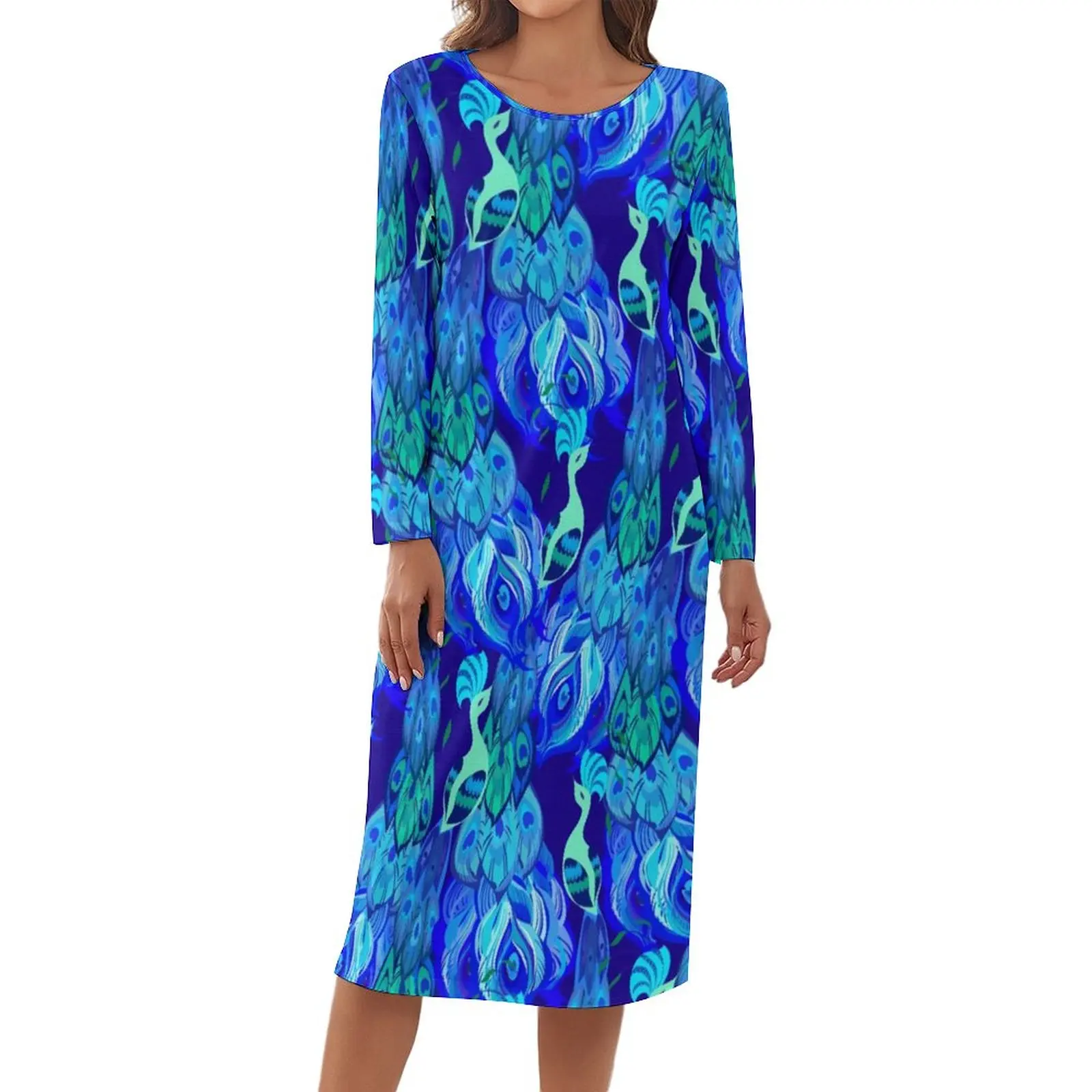 

Proud Peacocks Pajamas Peacock Feathers Casual Dress Female Long Sleeve Lovely Sleepwear Spring Pattern Home Suit