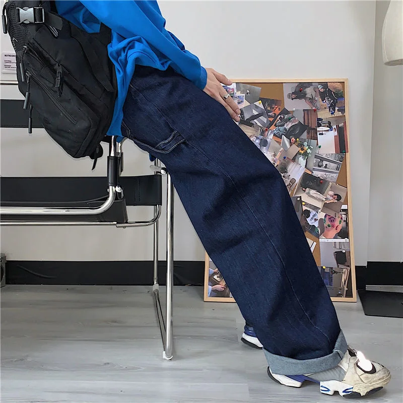 Blue Baggy Jeans Men Fashion Casual Wide Leg Jeans Men Streetwear Korean Loose Hip Hop Straight Denim Pants Mens Trousers S-XL
