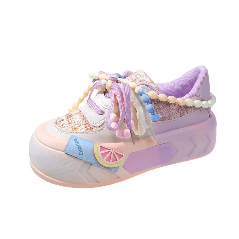 2023 New Fashion Round Toe Lace Up Women's Vulcanized Shoes Spring Flat Outdoor Breathable Women Sneakers Zapatos Mujer