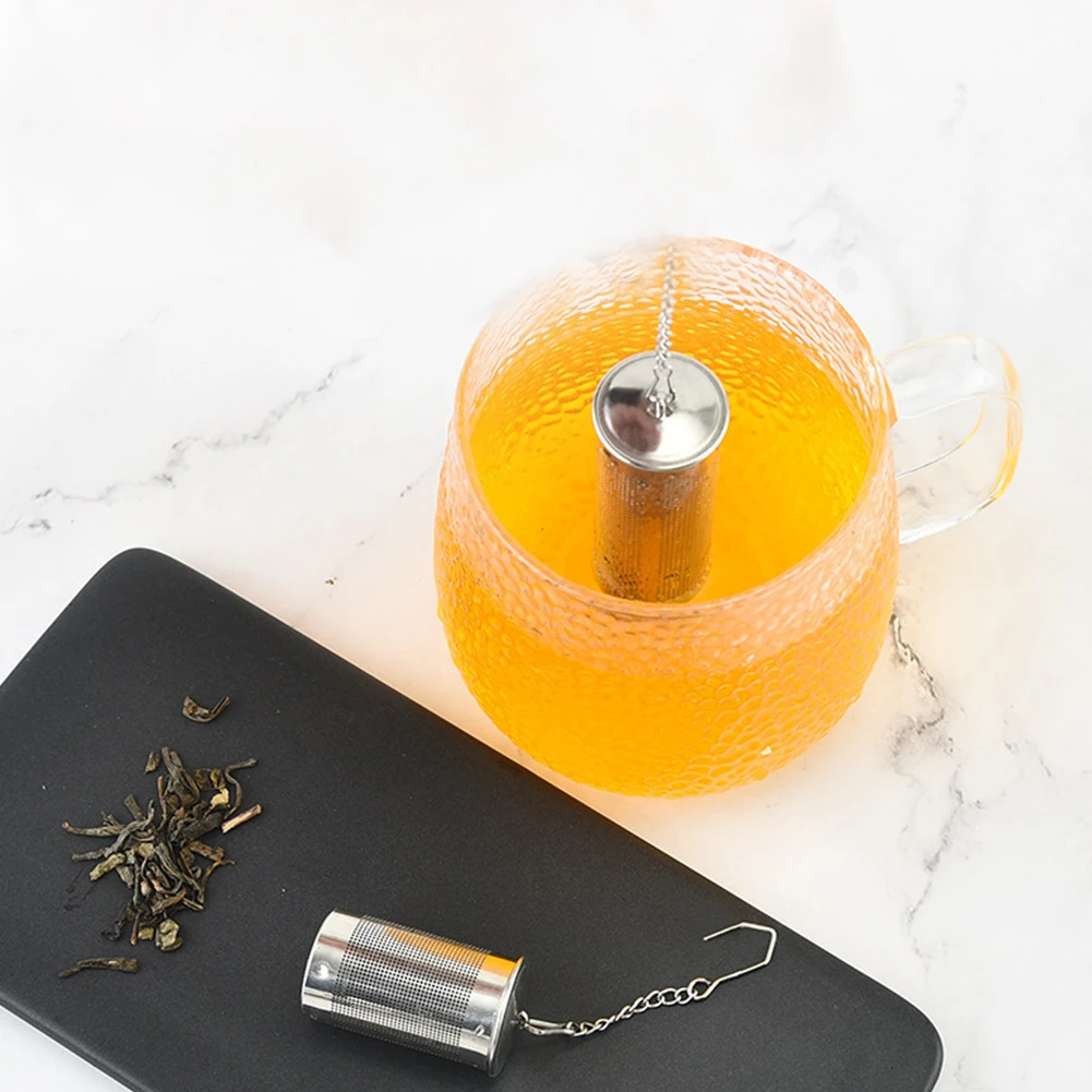 

1PC Cylindrical Stainless Steel Tea Leaf Infuser Strainer Spice Herbal Teapot Reusable Mesh Filter Home Kitchen Accessories