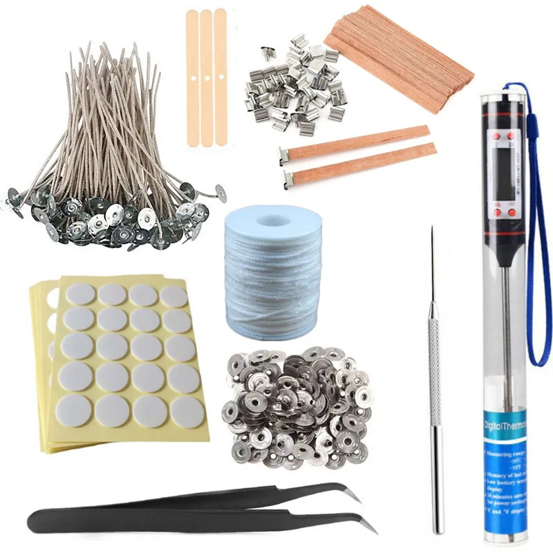 

Waxed Cotton Candle Wicks Set with Stand Waxed Line Wood Accessories Wick Stickers Waxed Thread For DIY Candle Making Supplies