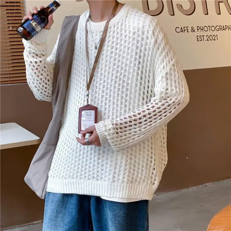 

2022 Men's And Women's Hollow Fishnet Clothes Thick Thread Pullover Knitted Sweater Men's And Women's Tops