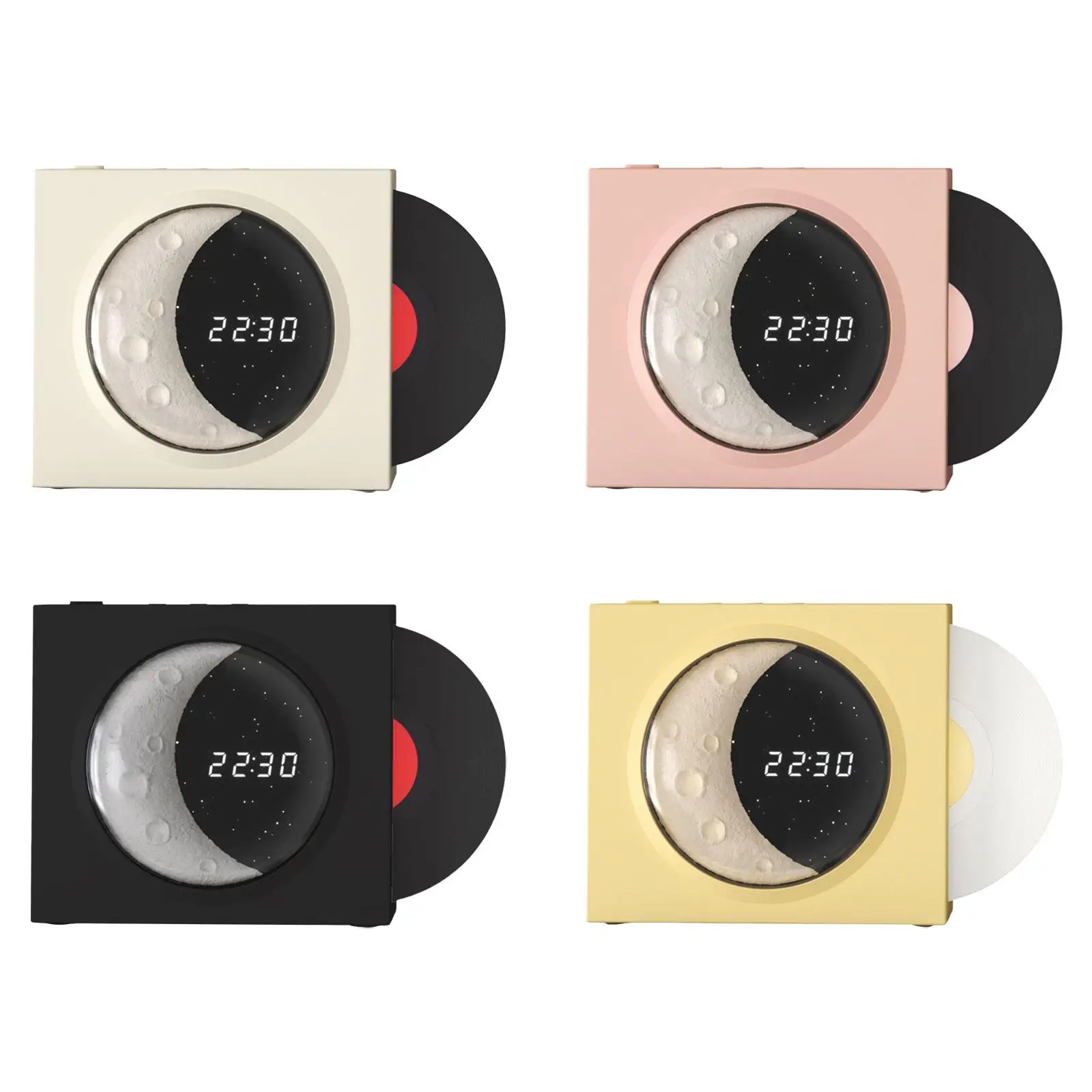 

Vinyl Player Bluetooth Speaker Sound Box Moon Atmosphere Light Stereo Sound Bluetooth Speaker with Clock Music Player Room Decor
