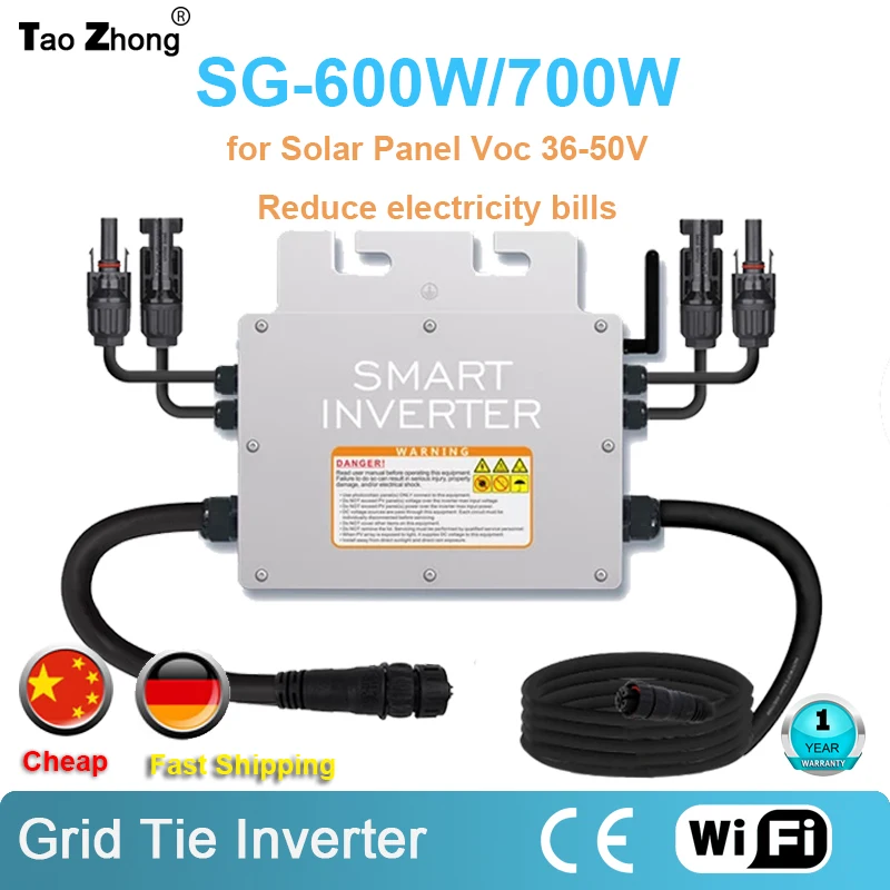 

MPPT 600W 700W PV Micro Solar Inverter 18-50VDC On Grid Tie Inverter IP67 Pure Sine Wave 110V 220VAC