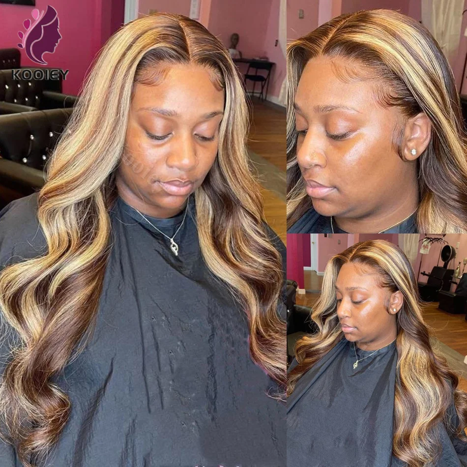 13x6 Highlight Wig Human Hair Body Wave Honey Blonde Brown Colored 5x5 Silk Top On Clearance Sale 360 Lace Frontal