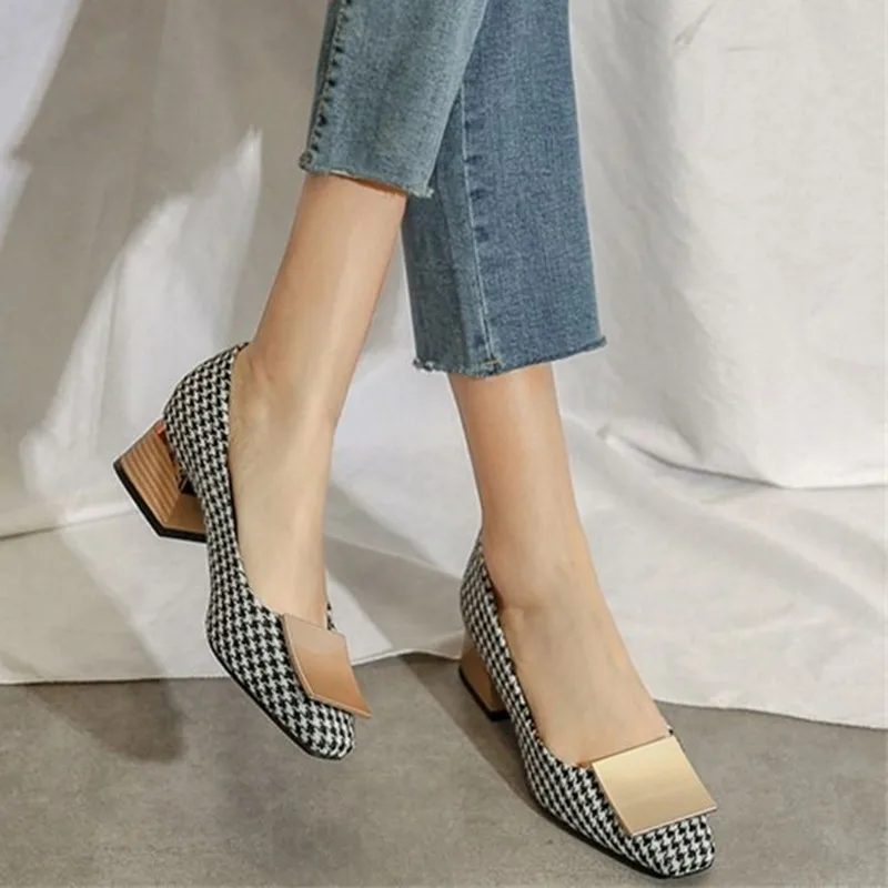 

New Ladies Fashion Black Square Heel High Heels Ladies Cool Brown Comfortable Summer Office High Heels