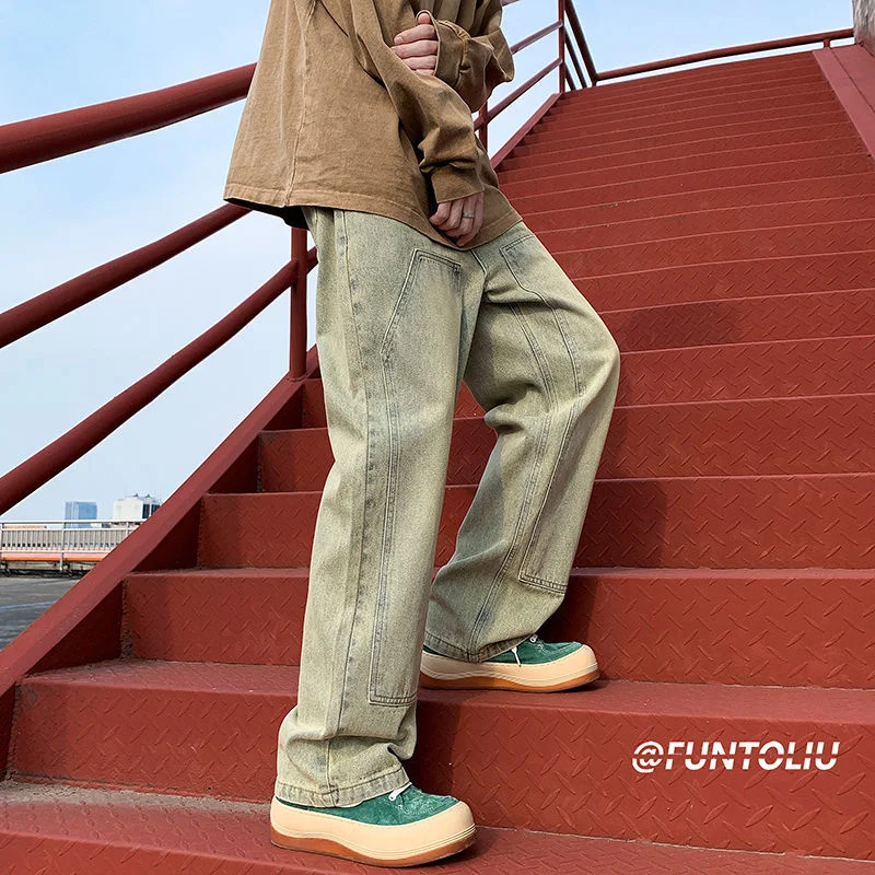 3 Colors Baggy Jeans Men Fashion Harajuku Casual Straight Jeans Men Streetwear Hip Hop Loose Denim Pants Mens Trousers M-2XL