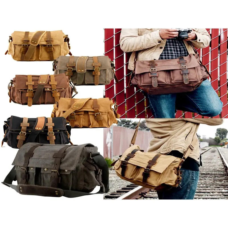 

Men's Vintage Coffee Canvas School Messenger Shoulder Bag Military Satchel - Durable & Refined.