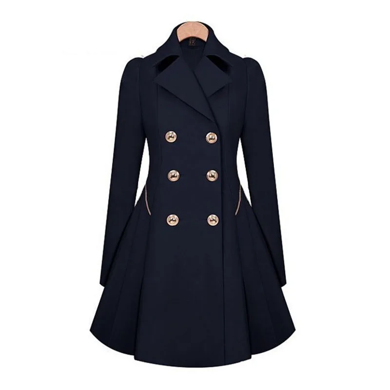Женское двубортное пальто средней длины длинное офисное с баской ветровка 2021 |