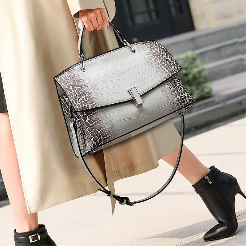 

New Luxury Brand Genuine Leather Fashion Hit Color Crocodile Pattern Handbag Retro All-match Single Shoulder Messenger Bag Sac