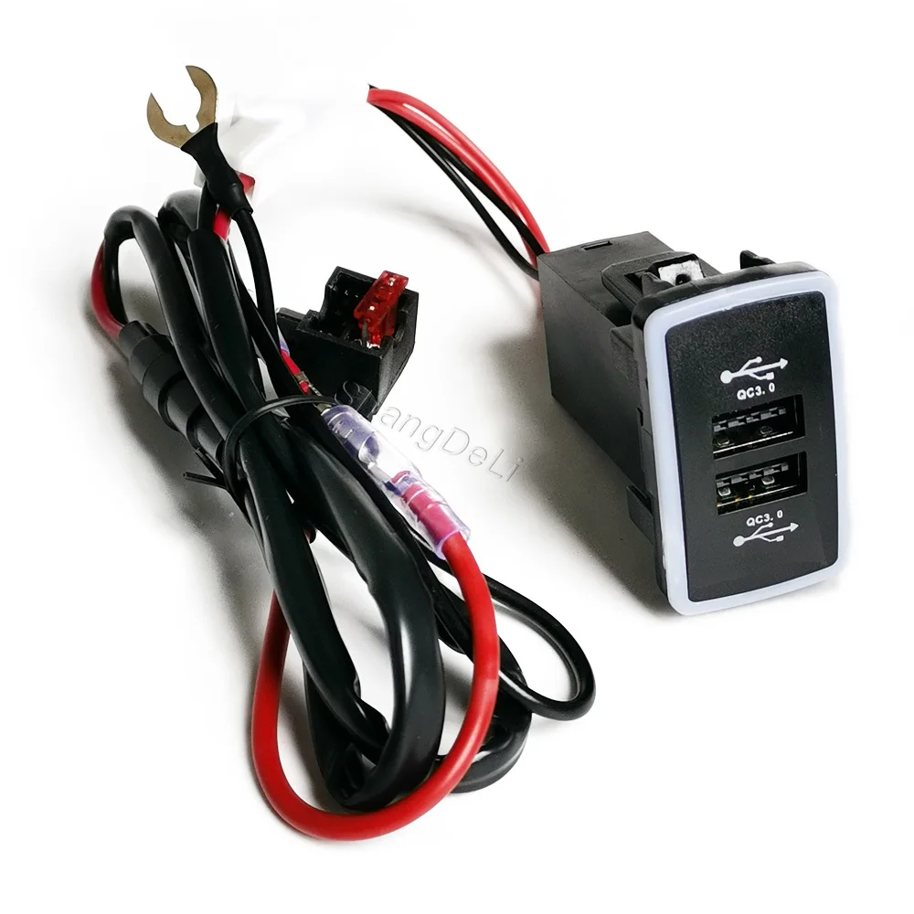 Фото Двойная зарядная розетка для автомобиля с синей LED-подсветкой, USB QC3.0, адаптер для зарядки телефона, подходит для Honda HRV VEZEL 2008-2013 №5