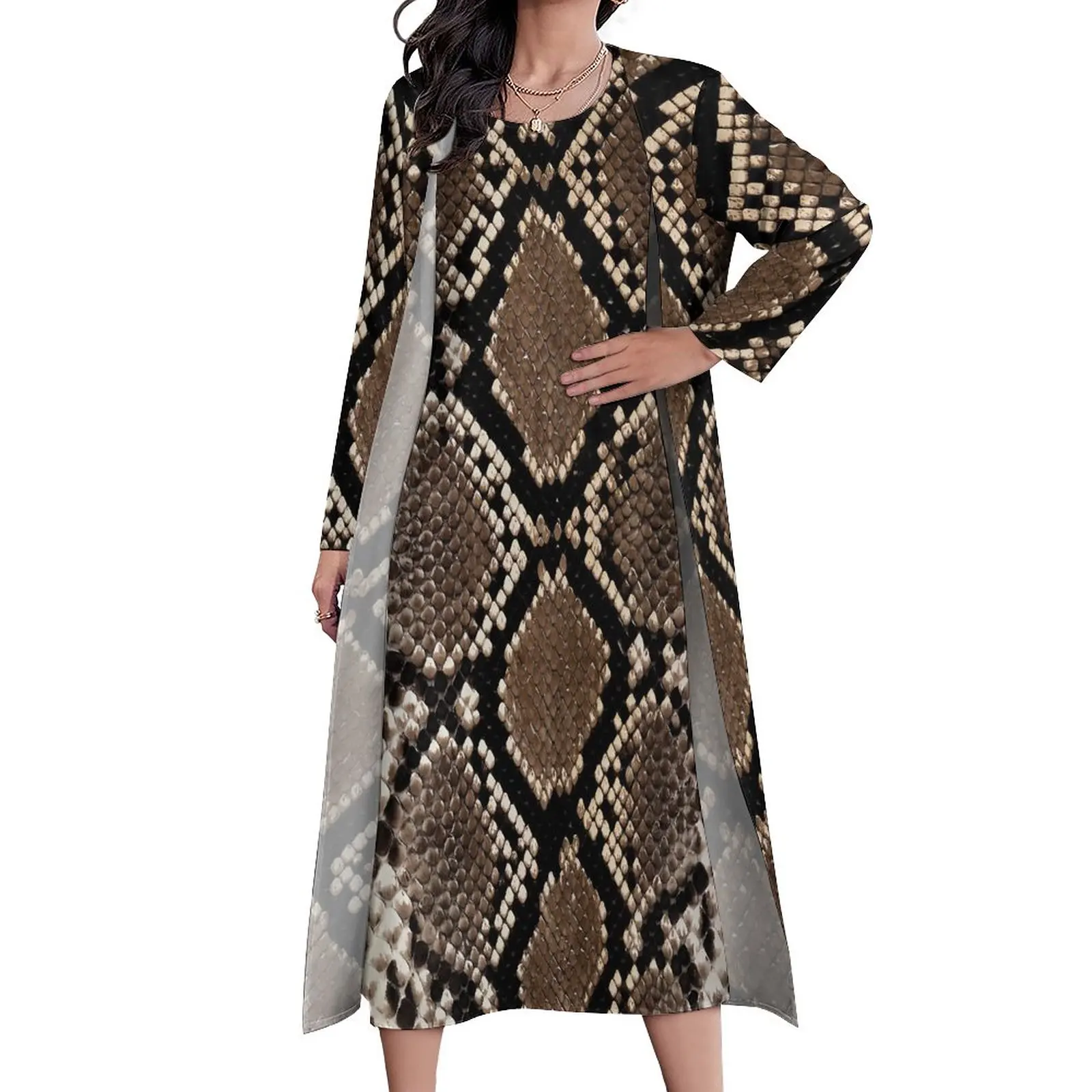 

Python Snakeskin Dress Vintage Print Modern Maxi Dress Aesthetic Boho Beach Long Dresses Two Piece Graphic Oversized Clothing