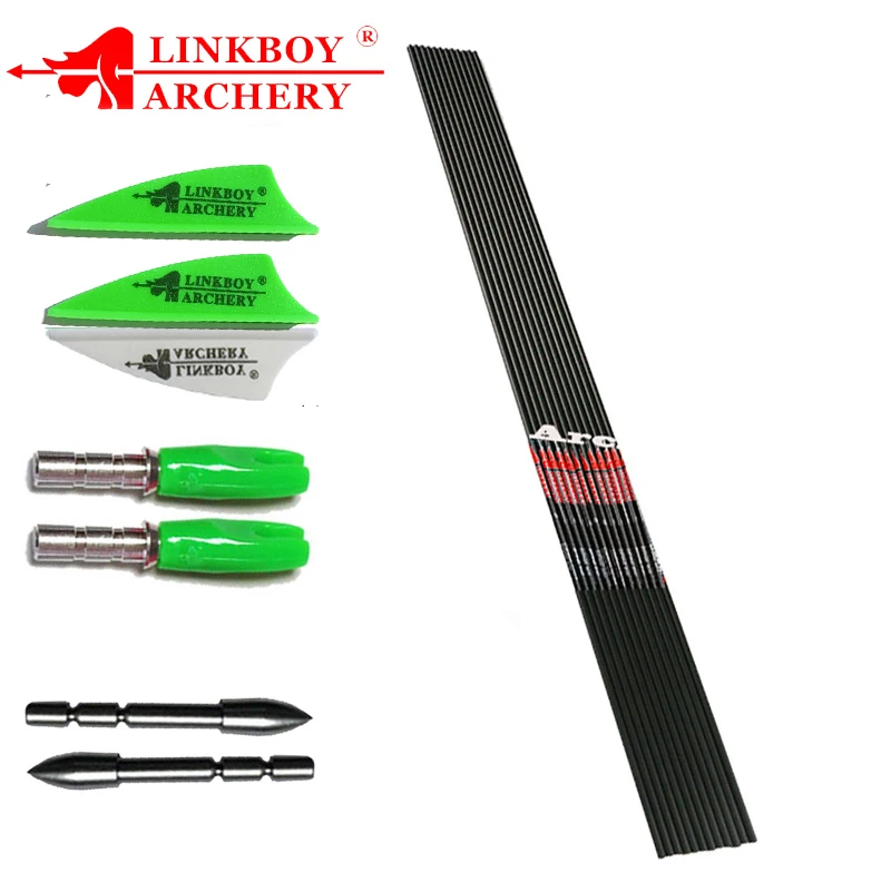 

12pcs Linkboy Archery Carbon Arrow Shafts ID4.2mm 1.75" Plastic Vanes Pin Nock Recurve Bow Longbow Hunting