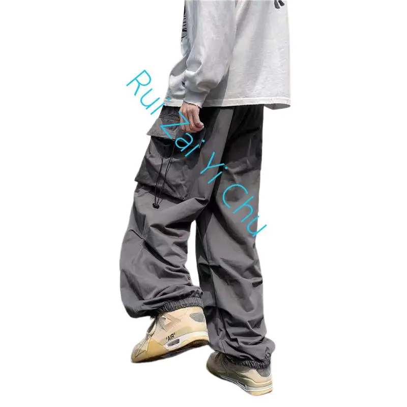 

Harajuku Loose Solid Color Casual Pants Y2K Legged Pants Men's Parachute-Style Hip-Hop Street Overalls Oversized Pocket Trousers