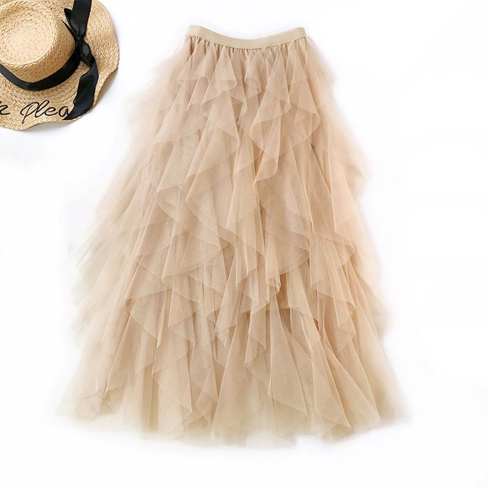 Женская сетчатая юбка летние модные однотонные длинные юбки с оборками по краям