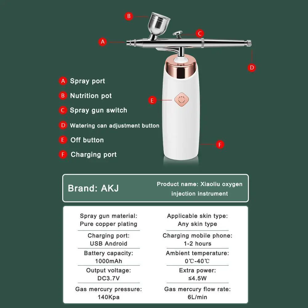 

Oxygen Injector Moisturizing Beauty Machine Air Brush Injector Sprayer High Pressure Water Airbrush Handheld Oxygen Portabl A8p1