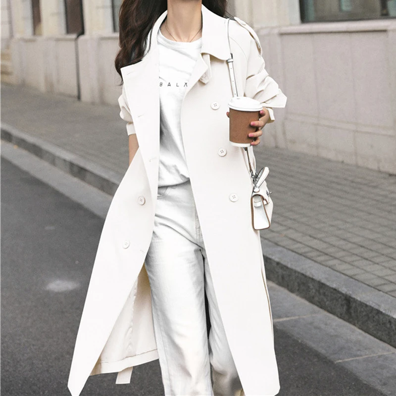 

2023 New Women Autumn Trench Coat With Belt Turn Down Collar Drouble Breasted Trench Coat Femme Casaco Abrigo Streetwear