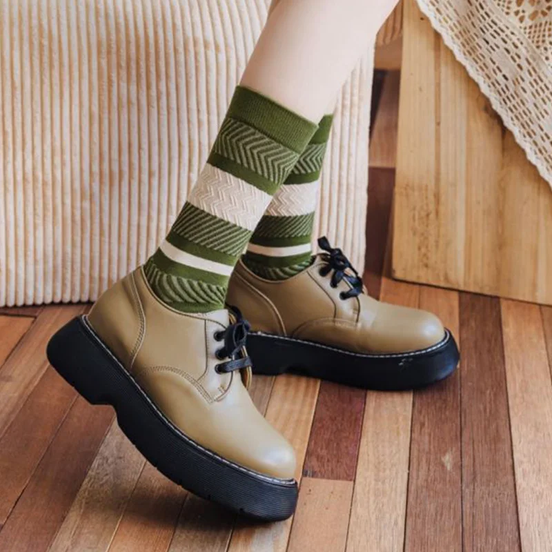 5 Pairs Socks For Women Winter Long Cotton Socks Fashion Wave Pattern Kawaii Comfortable Foot Cover Socks Female Christmas Gifs