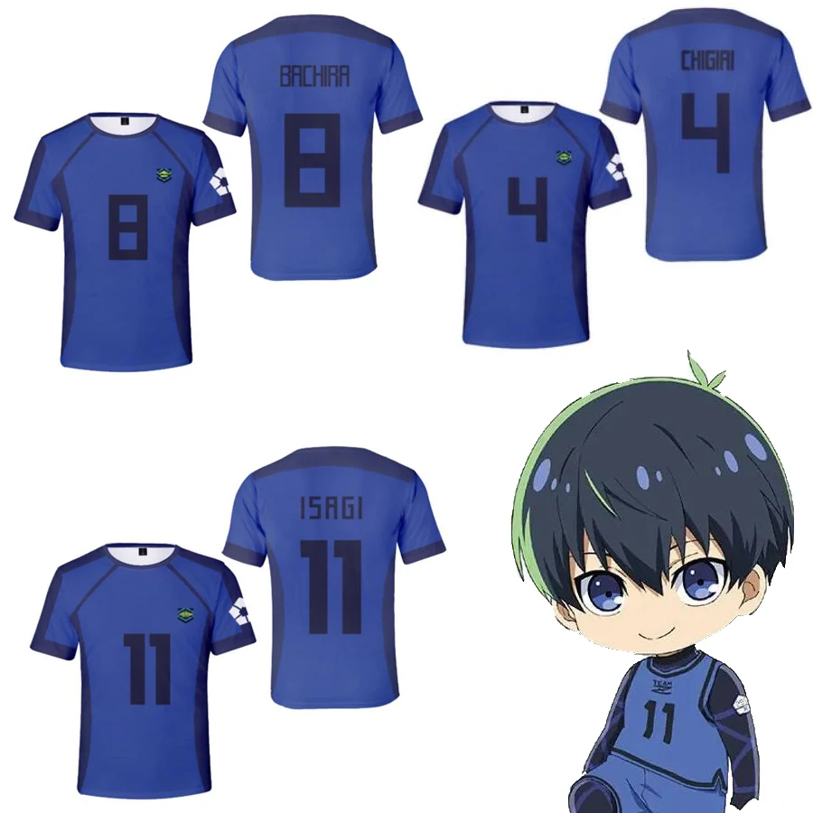 

Football T-shirt Men BLUE LOCK Cosplay Meguru Bachira Isagi Yoichi Chigiri Hyoma Short Sleeve T-Shirt Soccer Jersey Uniform