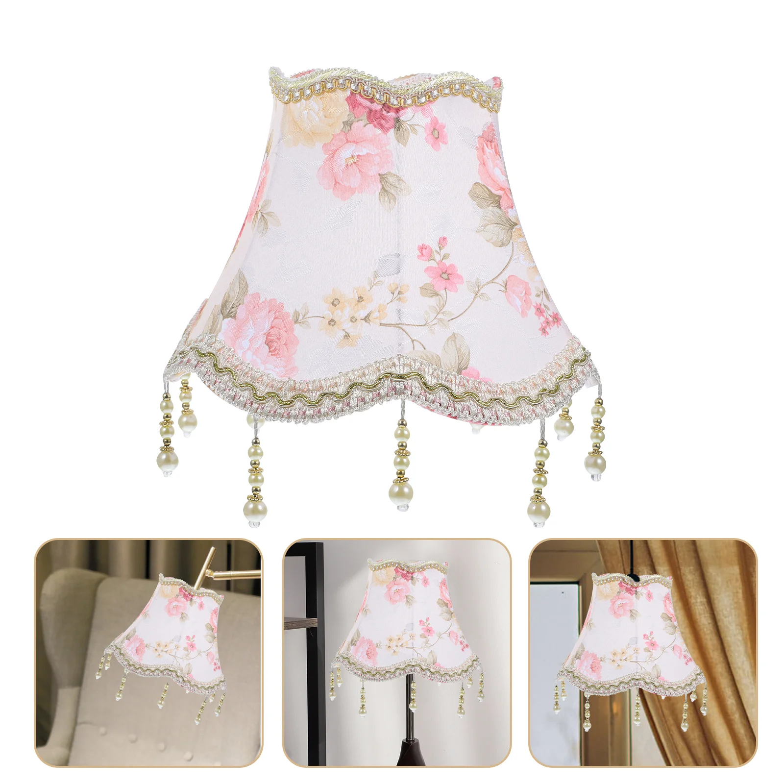 

Cloth Lamp Shade Retro Fringe Beads Lamp Cover Decorative Table Lamp Cover European Lampshade E27