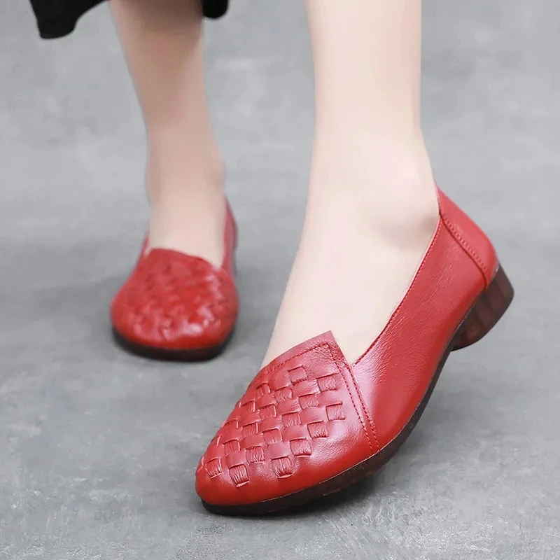 Plain Woven Work Flats For Women Summer Leather Shoes Free Shipping Woman Ladies Ballet Flats Driving Moccasins Summer Loafers
