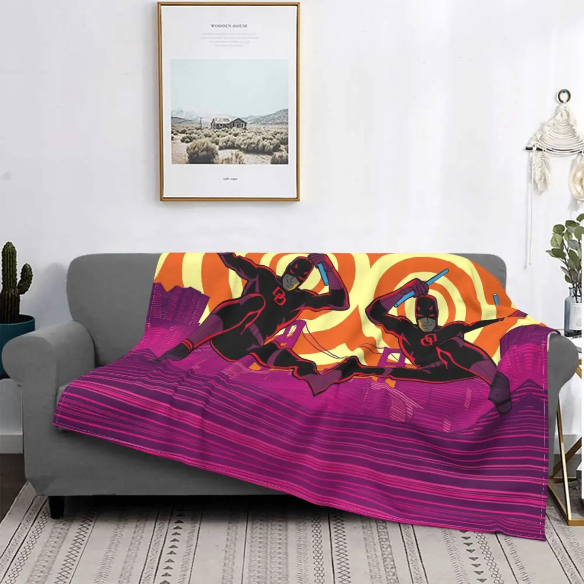 Одеяло Marvel Daredevil флисовое плюшевое летнее дышащее легкое клетчатое фиолетовое