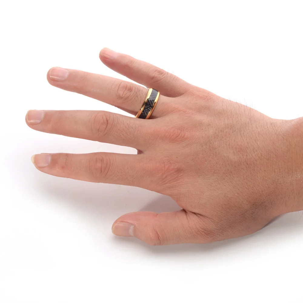 Мужское кольцо из углеродного волокна черное нержавеющей стали с внутренней