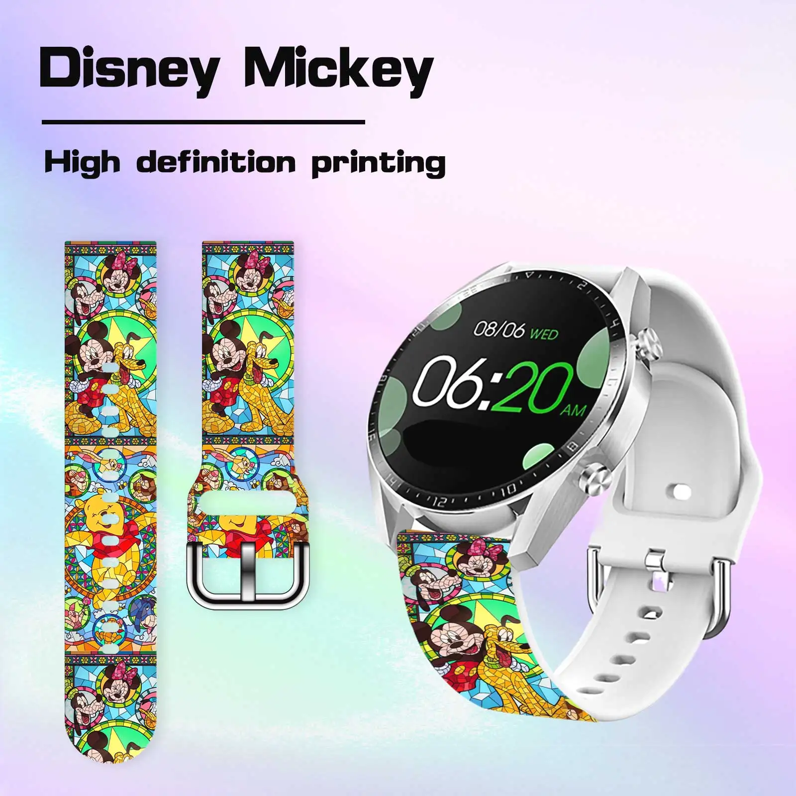 Фото Ремешки для часов с принтом Magic Mickey, 20 мм, для Samsung Galaxy 7/6/5/4, 40 мм, 44 мм, сменные браслеты для часов Xiaomi Amazfit №2