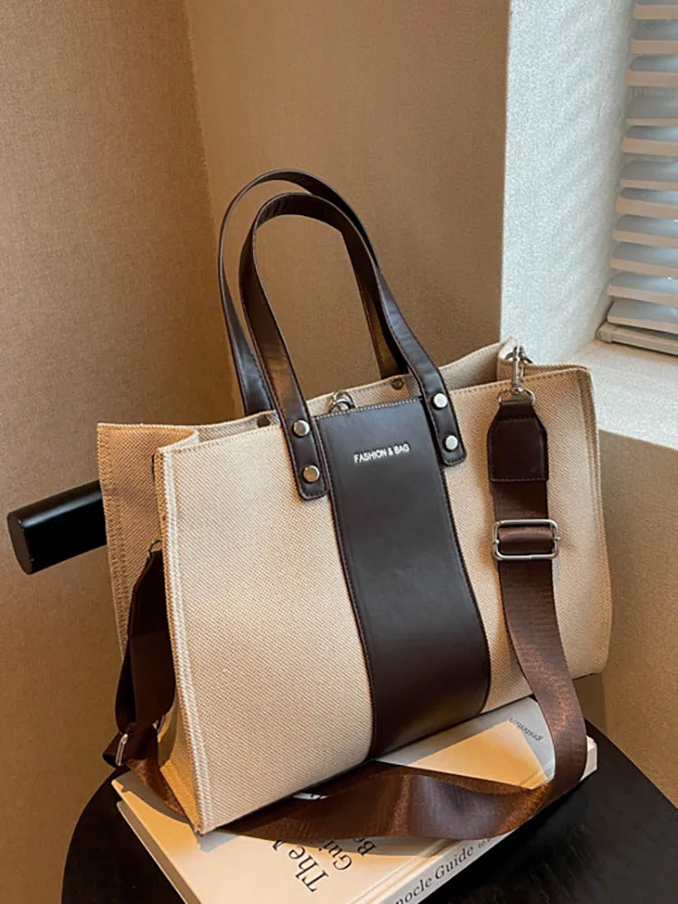 

Холщовые сумки-тоуты через плечо для женщин, Большой Вместительный шоппер для подмышек, дизайнерская контрастная дамская сумочка на плечо